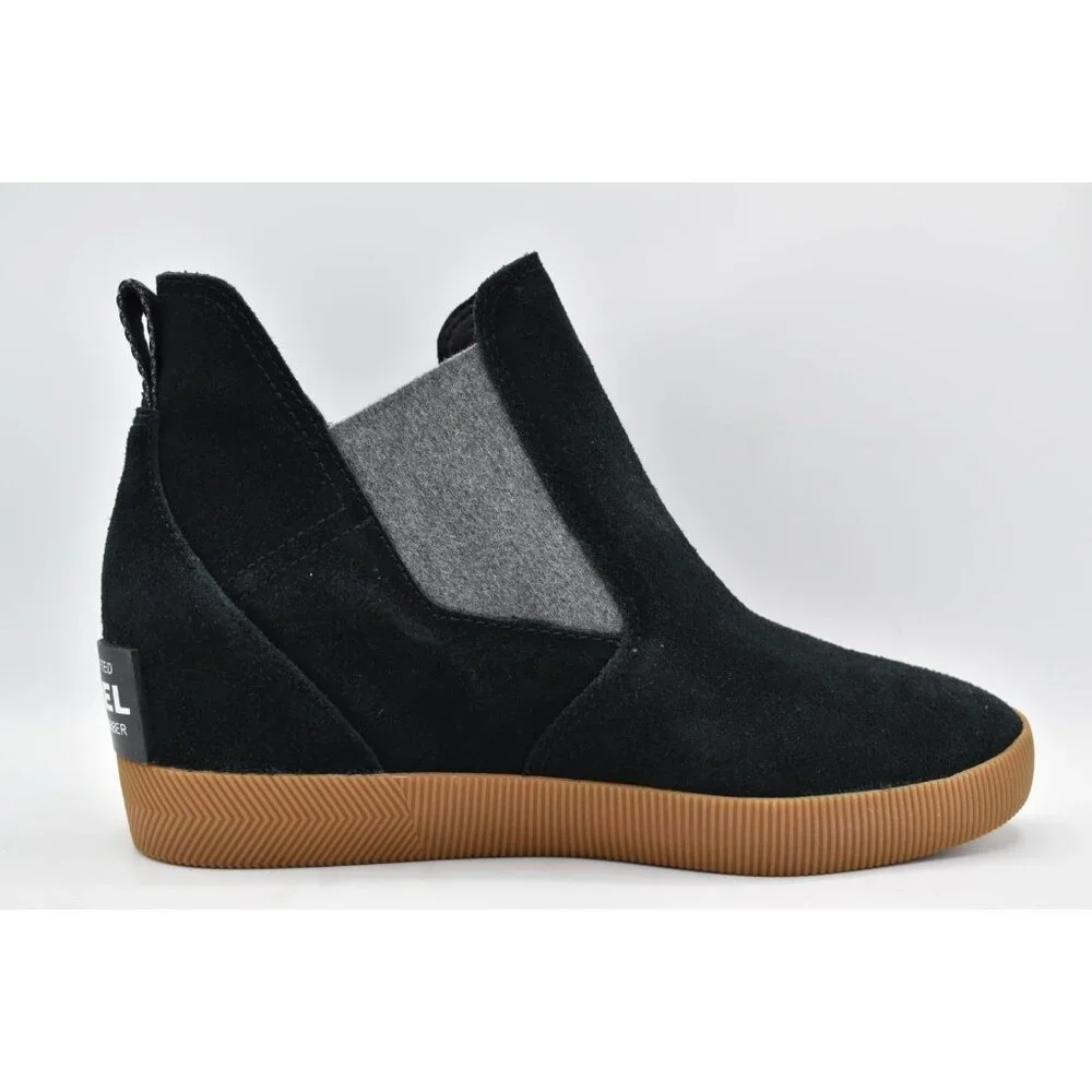 Sorel Womens Size 9 Out N About Black Gum Waterproof Slip On Wedge Booties Boots